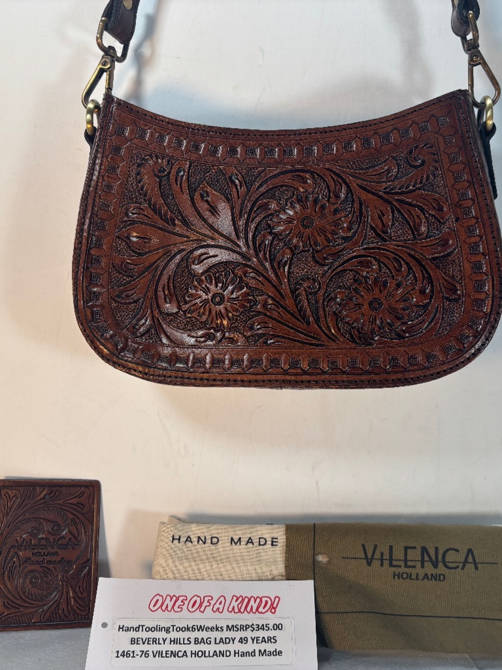 VILENCA HOLLAND -NWT $345.00            HAND TOOLED ,  EMBOSSED & HAND STAINED !